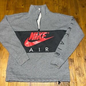 Nike Air Half Zip Fleece Pullover Sweatshirt Mens Small Gray Red Swoosh AV3019-0